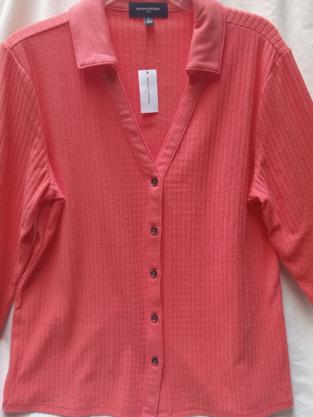 Banana Republic Coral Ribbed Button-Down Top - Picture 1 of 4